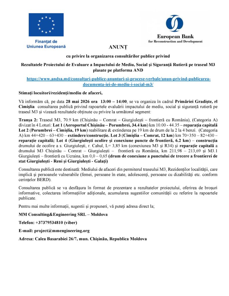 ANUNT Consultări Rapoarte Traseu M3
